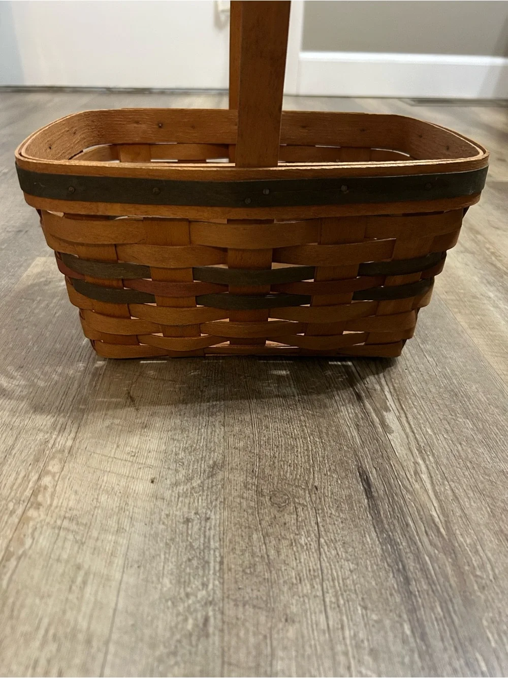 Longaberger Brown and Green Handled Woven Basket 1991